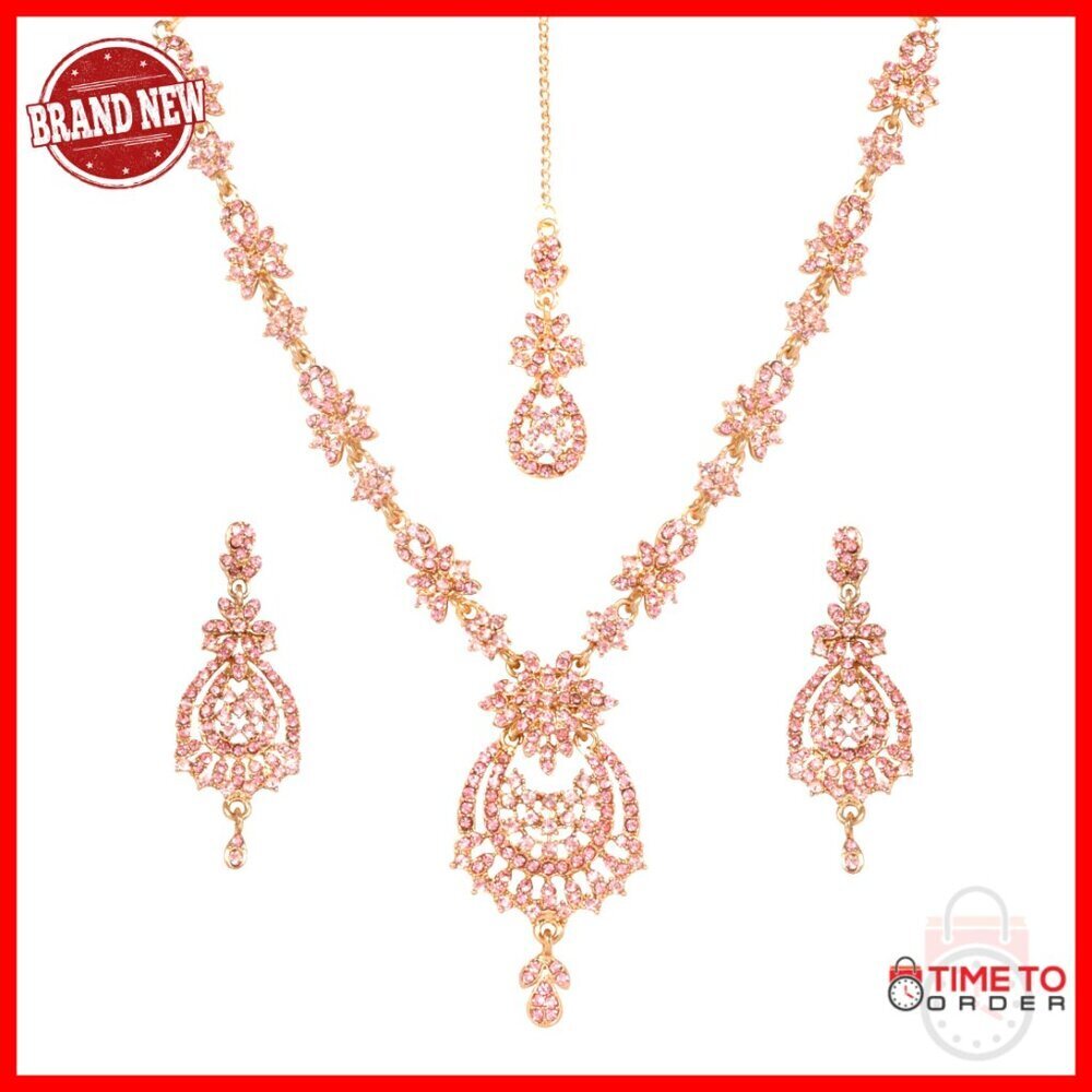 Indian Jewelry Set with Maang Tikka Long Earrings Wedding Prom Accessories
